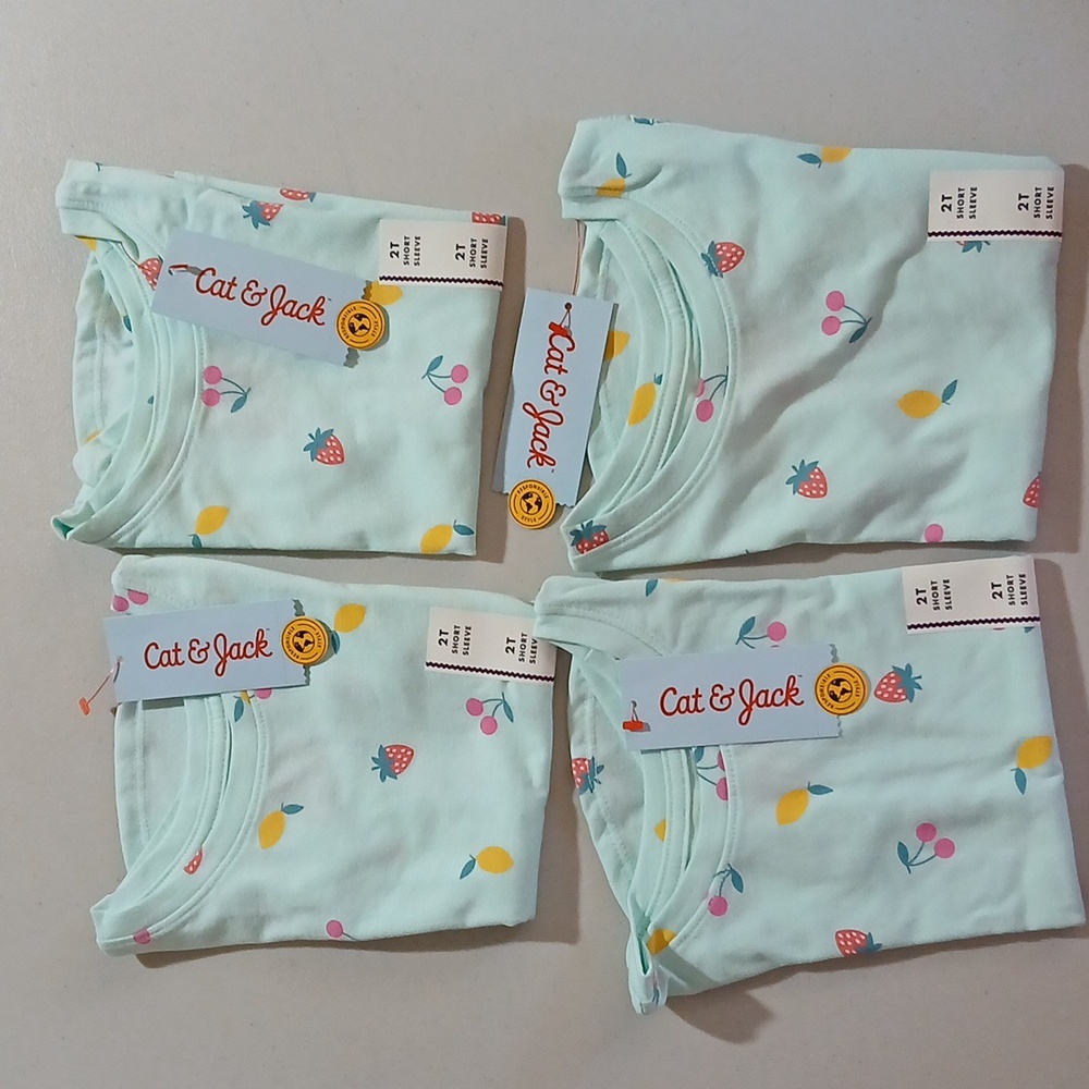 Cat & Jack Aqua Fruit Print T-Shirts. Set Of 4, 2T